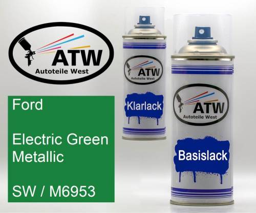 Ford, Electric Green Metallic, SW / M6953: 400ml Sprühdose + 400ml Klarlack - Set, von ATW Autoteile West.